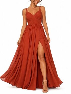 Azazie Atelier Rust Orange Chiffon Bridesmaid Gown 12 Sleeveless Maxi Dress Slit